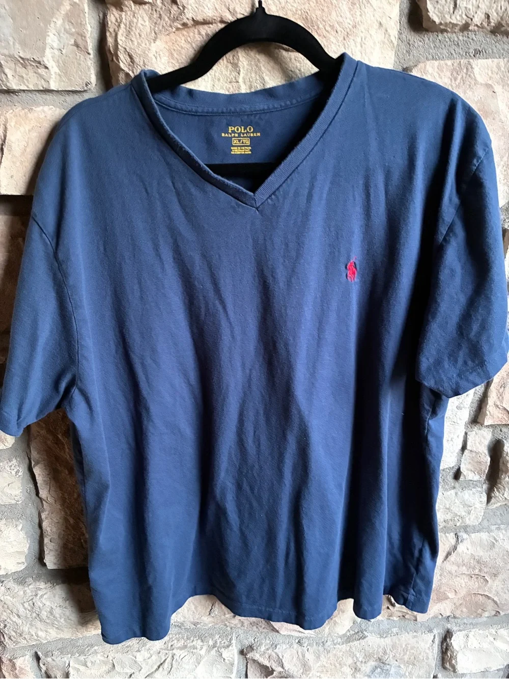 Polo Ralph Lauren Navy V-Neck Tee with Red Polo Emblem
